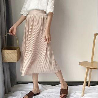 Plain Loose-fit Pleated Chiffon Midi-skirt