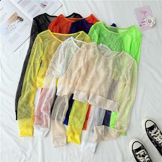 Round-neck Long-sleeve Mesh Top