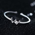 Sterling Silver Rhinestone Open Ring 1 Piece - S925 Silver - Silver - One Size