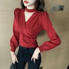 V-neck Halter Long-sleeve Knit Top