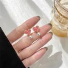 Heart Faux Pearl Dangle Earring 1 Pair - Pink & White & Gold - One Size