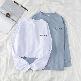 Lettering Long-sleeve Round Neck T-shirt