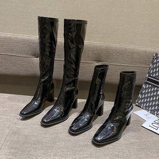 Faux Leather Block Heel Short Boots / Tall Boots
