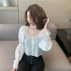 Plaid Pane Bell-sleeve Blouse
