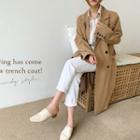 Double-breasted Coat With Sash Dark Beige - One Size