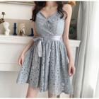 Crochet Lace V-neck A-line Dress
