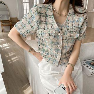 Buttoned Tweed Short Jacket
