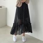 Band-waist Polka-dot Chiffon Skirt