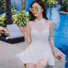 Frilled Neck Halter Swim Dress