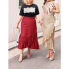 Plus Size - Frilled Long Wrap Skirt
