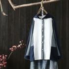 Striped Panel Hooded Shirt Blue & White - One Size