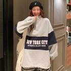 Color Panel Lettering Half-zip Pullover