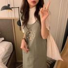 Sleeveless Floral Lettering Dress / Short-sleeve Plain T-shirt