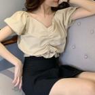 Puff-sleeve Plain Blouse As Shown In Figure - One Size