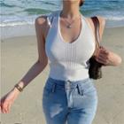 Halter Knit Crop Tank Top