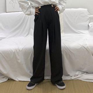 High-waist Plain Straight-cut Pants