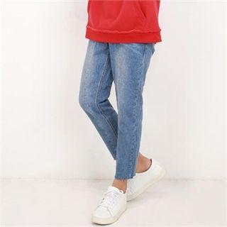 Band-waist Seam-trim Cropped Jeans