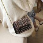 Tweed Letter Embroidered Crossbody Bag