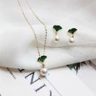 Faux Pearl Pendant Necklace / Dangle Earring