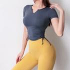 V-neck Drawstring Plain T-shirt