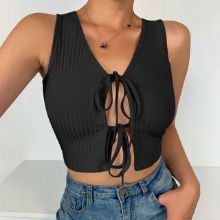 Sleeveless Tie Front Top