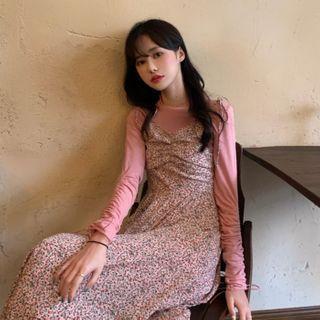 Long-sleeve T-shirt / Spaghetti Strap Floral Dress