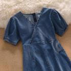 Short-sleeve V-neck Denim A-line Dress
