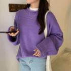 Plain Rolled Round-neck Long-sleeve Sweater