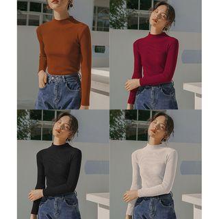 Mock-neck Long-sleeve Knit Top / Set
