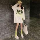 Sequined Letter Mini Sweatshirt Dress White - One Size