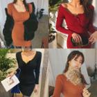 Buttoned Scoop-neck Knit Bodycon Dress