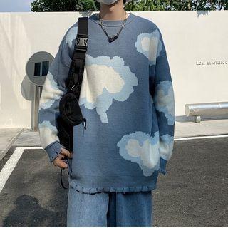 Round Neck Cloud Print Sweater
