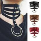 Hoop Pendant Layered Faux Leather Choker