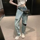 Short-sleeve T-shirt / Distressed Wide-leg Jeans