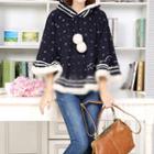 Anchor Printed Pompom Hooded Cape