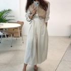 Two-tone Long-sleeve Midi Shirt Dress