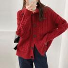 Turtleneck Chunky Knit Cardigan Red - One Size