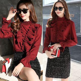 Set: Frilled Trim Long Sleeve Top + Sequined Pencil Skirt