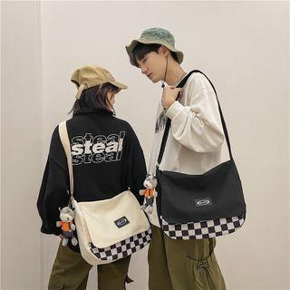 Check Panel Nylon Messenger Bag