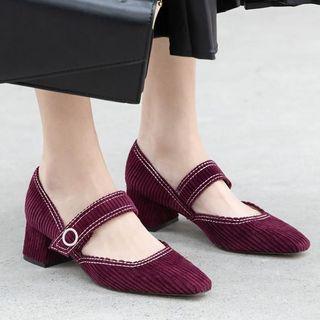 Contrast Stitching Block Heel Mary Jane Shoes