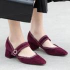 Contrast Stitching Block Heel Mary Jane Shoes