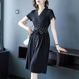 Short-sleeve Dotted Detail A-line Dress