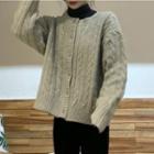 Buttoned Rib-knit Cardigan Gray - One Size