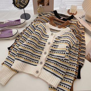 Long-sleeve Color Block Striped Cardigan
