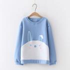 Fleece-lining Rabbit Print Pullover Blue - One Size