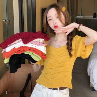 Ruched Short-sleeve Knit Top