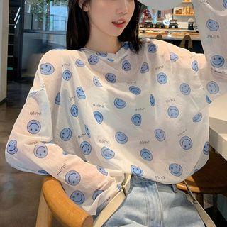 Long-sleeve Smiley Face Pattern T-shirt