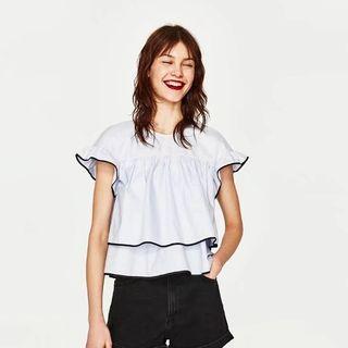 Contrast Trim Ruffle Top