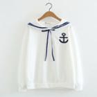 Lettering Embroidered Sailor Collar Pullover