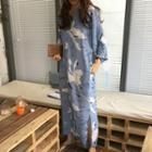 Long-sleeve V-neck Print Dress